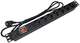 Maitinimo juosta 19" 230V - 7 lizdai (E tipas - CEE 7/5), su LED jungikliu, su apsauga nuo perkrovos ir viršįtampių, 1,8 m CEE 7/7 ALANTEC laidas