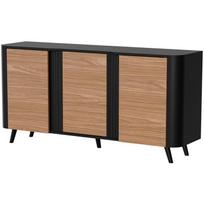 Cama Meble VOLARE 410072 komoda, 151x39x75 cm, juoda/riešutmedis, 3 durys, 3 lentynos, 20 kg, push-to-open
