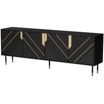 Cama Meble MOUNTAIN komoda 207002, 204x40x72 cm, 4 durys, 4 lentynos, MDF, juoda/auksinė, moderni