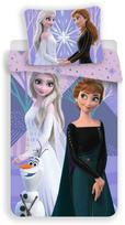 Patalynė bawełniana 140x200 Frozen Kraina Lodu 6724 Anna Elsa Olaf violetinė poszewka 70x90 bałwanek dziecięca