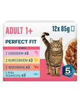 PERFECT FIT Adult 1+ Mix Skonių 12 x 85g drėgnas maistas suaugusiems katėms