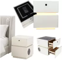 Naktinis staliukas su pirštų atspaudų spyna ir LED apšvietimu, ekru, 47,5 x 41 x 40,2 cm