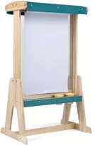 Vaikiškas molbertas su skaidria lenta ir popieriaus ritiniu, natūralios medienos ir žalios spalvos, 64,8 × 44,5 × 110,5 cm