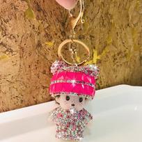 Monchchi Diamond Keychain Cute Monkey Keyring Kawaii Monchichi Hanging Ornament Car Key Chain Children's Birthday Gifts brown