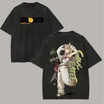 Soul Eater Anime Lover Washed Tshirt Personality Clothes Oversized Unisex Year Round Clothing High Quality Hot Product Couples L black