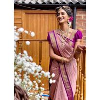 New Launch – Graceful Soft Lichi Silk Saree with Rich Jacquard Weaving & Elegant Pallu Finish rožinė