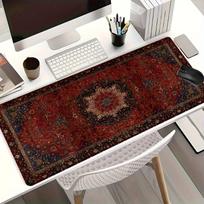 Boho Chic Retro Red Pattern Mouse Pad Large Rubber Nonslip PC Desk Accessories Mousepad for Office and Gamer Keyboard Decor Mat 300X800X2MM gray