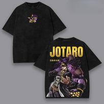 Anime Adventure T-shirt Kujo Jotaro Y2k Washed Oversized Tshirt Men Clothing Summer Short Sleeve Cotton Tops S gray
