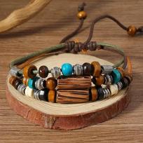 2 vnt./rinkinys daugiasluoksnis vintažinis medinių karoliukų pakabukas odinis pintas maldos vėrinys ir apyrankė madingi papuošalai dovanos A1 brown
