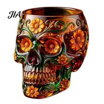 Specialty Spirit Tasting Glass Day of The Dead Wine Glass, with 3D Relief Painting, Hand-Painted Durable Whiskey Cup Gothic Skull Cup, for Halloween A