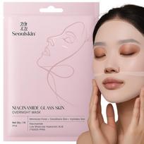 SeoulSkin Niacinamido Stiklinės Odos Naktinė Kaukė - Korėjietiška Veido Kaukė-Lakštas Švytinčiai Odai | 50 000 PPM Niacinamido ir Hialurono Rūgšties | Drėkinanti, P beige