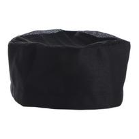 Japanese-Style Chef Flat Top Caps WIth Mesh Top Chef Hat  Japanese and Korean Cuisine style B black