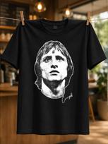 Cruyff Portrait High Contrast Face Graphic With Small Signature Script Clean Football Tribute Unisex All Tshirt S white