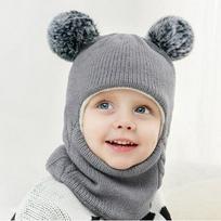 Vaikiška megzta kepurė ir šalikas su flisiniu pamušalu ir ausų apsauga žiemai 45-50cm gray