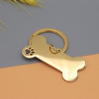 Stainless Steel Dog Tag with Laser-Engraved Paw Print and Bone Design for Pet Identification beige