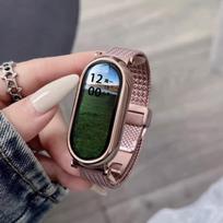 Magnetinis dirželis Xiaomi Mi Band 10/ 9 /8 Apyrankei Nerūdijančio plieno kilpa Mi Band 9 8/NFC Apyrankės Miband 10 Priedams Mi Band 8 9 10 rožinė