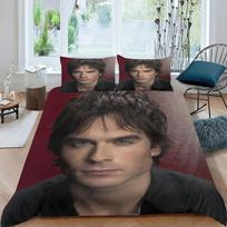 Damon Print Fashion Vampire Diaries Bedding Set Boys Girls Twin Queen King Size Duvet Cover Pillowcase Bed Boys Adult Bedroom 90×200cm&Duvet Cover gray