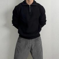 Men American Style Half Zip Stand Collar Long Sleeve Loose Knit Pullover Sweater M juoda