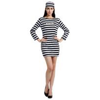 Halloween Prisoner Cosplay Costume Prison Inmate Men Striped Top Pants Women Dress Hat Party Performance Costumes One Size