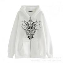 2022 Dark Zipper Sweatshirt Autumn/Winter Fleece-Lined Oversize Hoodie Skull Cross Sweatshirt S balta