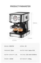 HiBREW H5 Semi-automatic Espresso Machine,imported 20-bar Pump,rapid 20-second Heating,integrated Milk Frothing Capabilities for Latte Art sidabras