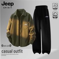 JEEP SPIRIT Men's Corduroy Long-Sleeve Shirt & Casual Pants Set XL alyvuogių žalios spalvos