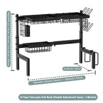 Premium Sink The Perfect Fit Drying Rack,Expandable 2-Tier Stainless Steel Over Dish Sink Dish Rack With Utensil Holder Dish Drainers Over The black