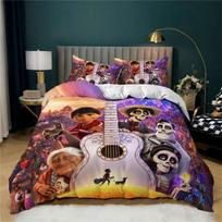 Animation Disney Coco Decorative Duvet Cover Set, Comforter Cover Polyester Microfiber 2pcs with Zipper Bedding Set for Bedroom 135x200cm brown