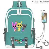 Rhythm Box Spausdintas USB Paauglių Studentų Mokyklinė Kuprinė Vyriška Ir Moteriška Laisvalaikio Didelės Talpos Kelioninė Kuprinė Backpack blue