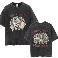 Men Women Guns N Roses Bullet Rose Rock Band Music Washed Vintage T-shirt Male Fashion Oversized Tshirt Men Women Casual Tees S įvairiaspalvis