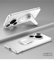 For Huawei Pura 80 Pro Plus 80 Ultra Metallic Paint Magnetic Bracket Case For Pura 70 Pro+ Wireless Charging Holder Hard Cover Huawei Pura 80 Ultra sidabras