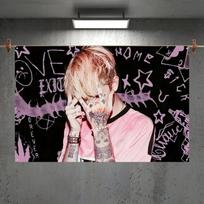 Emo Rap Star Lil Peep Tapestry Blonde Hair Tattoo Hands Pink Street Graffiti Wall Blanket for Teen Fan Dorm Decor 100X70CM gray