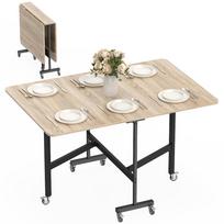 Mobilus sulankstomas stalas su 6 ratukais ir stabdžiais, sulankstomas virtuvės valgomojo stalas mažoms erdvėms, ąžuolas 120 x 80 x 73 cm