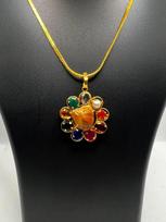 Handcrafted Navratna Pendant, Handcrafted Unique Navratna Pendant with Central Yellow Gemstone, Elegant Style Jewelry Perfect for Daily Wear balta