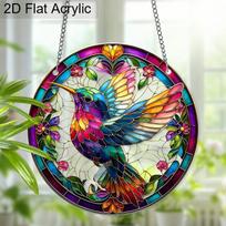 Acrylic Colorful Hummingbird Stained Glass Style Suncatcher, 2D Flat Acrylic Window Hanging Ornament for Nature & Art Lover Gifts 7.87inches 20cm blue