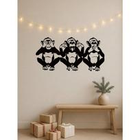 Metal Three Wise Monkeys Wall Sculpture, See Hear Speak No Evil Figure, Home Decor, Primate Animal Art, Iron Craft Gift TY5199 black