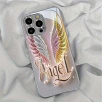 Madingas krištolinis sparnuotas angelas stiklinis telefono dėklas, tinkantis iPhone 17 16 15 14 13 12 11 Pro/Max/Plus, apsaugantis nuo kritimo ir smūgių For iPhone 11PROMAX sidabras