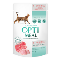 Optimeal konservai sterilizuotoms katėms ir kastruotiems katinams su jautiena drebučiuose 12 x 85 g