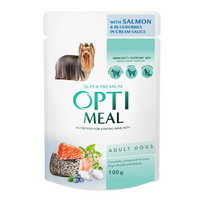 Optimeal Adult su lašiša ir mėlynėmis konservai šunims 12 x 100 g