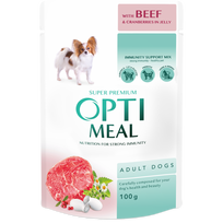 Optimeal Adult su jautiena ir spanguolėmis konservai šunims 12 x 100 g