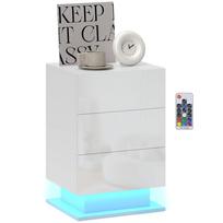 Naktinis staliukas su RGB LED, 3 stalčiais ir nuotolinio valdymo pulteliu, modernaus dizaino, 40x35x60 cm, blizgančiai baltas 40 x 35 x 60 cm