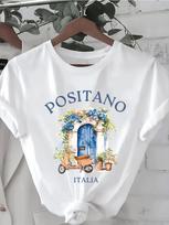 Positano Scooter Flower Door Italy Graphic T-shirt XXL