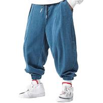 Men's Sports Jogging Corduroy Solid-color Tapered-leg Casual Pants with A Drawstring Elastic Waistband Men Cargo Pants M mėlyna