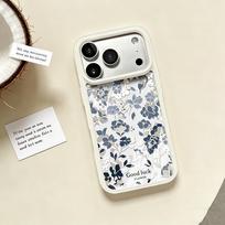 Blue Flower Design iPhone 17/16/15 Pro Max Transparent Protective Case for Women iPhone 13 gray