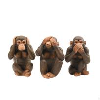 3 Pieces Monkey Figurines AntiqueStyle Statues Carved Wood Look for Home Stylists, black