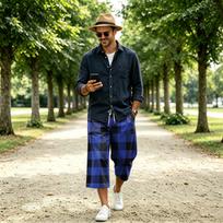 Men's Casual Plaid Cargo Shorts with Multiple Pockets, Loose Fit Knee-Length L mėlyna