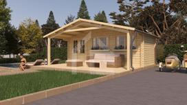 Medinis namelis SORBO 2 (44mm) 6 x 4 m, 24 ㎡ + 12 ㎡ terasa