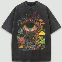Retro Trippy Grybo Akies Marškinėliai Vyrams Moterims Skalbti Juodi Oversized Marškinėliai Laisvalaikio Streetwear Psichodaliniai Grafiniai Viršutiniai Drabužiai Trumpomis Rankovėmis L black