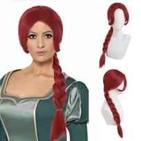 Shrek Anime Synthetic Hair Long Braided Reddish Brown Heat Resistant Costume Wig for Fiona Cosplay Adult Fiona Costume Women raudona