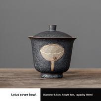 Crystalline Glaze Lotus Seedpod Gaiwan Japanese Style Celadon Teabowl for Gongfu Tea Ceremony Heat Resistant <200ml gray